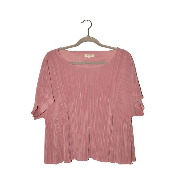 MADEWELL $88 Dusty Rose Flutter Sleeve Micro Pleat Blouse Large - Picture 1 of 3